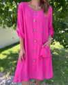 Women's Casual Solid Color Linen Button Front Dress