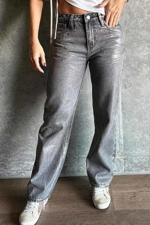 Women's Silver-stamped Casual Straight Jeans