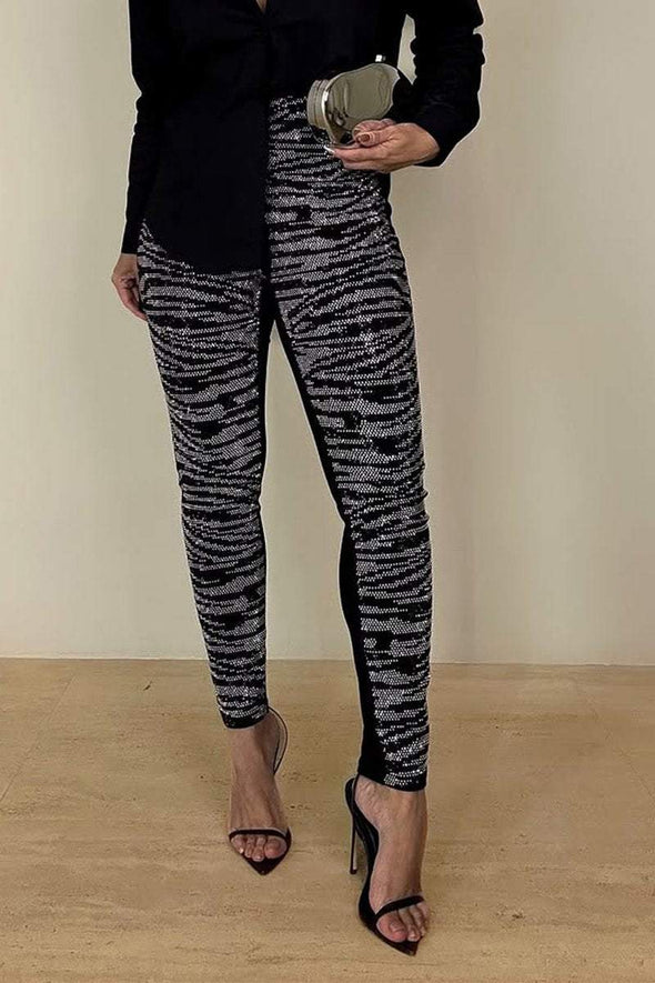 Women's Rhinestone Zebra Print Leggings