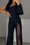 Women's fashionable and sexy sloping shoulder high slit jumpsuit