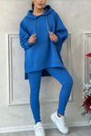 Women's casual solid color slit hem hooded sweatshirt sports suit