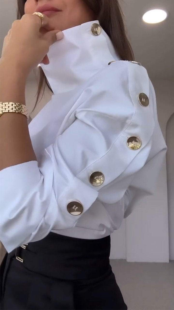 Women's High Collar Side Button Elegant Shirt