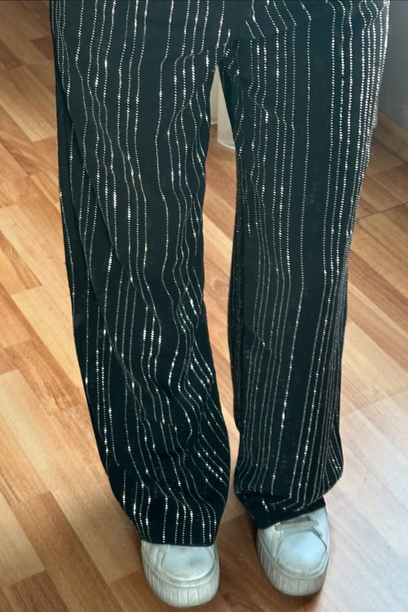 Women's Fashion Casual Solid Color Striped Hot Diamond Wide Leg Pants