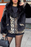 Women's Casual Luxury Warm Leopard Print Sequined Fur Patchwork Jacket