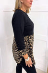 Women's Casual Round Neck Leopard Printed Patchwork Top