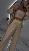 Women's Lapel Rhinestone Casual Three-piece Suit