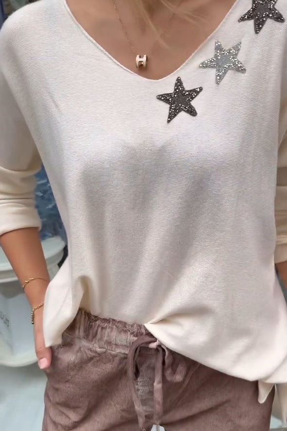 Women's Casual V-neck Star Print Top