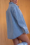 Women's Casual Lapel Single-breasted Shiny Denim Shirt