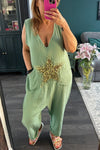 Beaded star V-neck jumpsuit