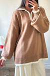 Women's Casual Solid Color Zipper Neck Sweater