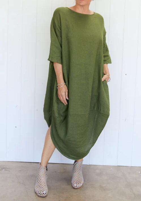 Casual Round Neck Solid Color Loose Dress