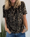 Women's Round Neck Sequined Casual T-shirt