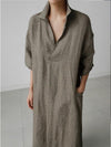 Loose plus size shirt dress cotton and linen fashion long over the knee skirt