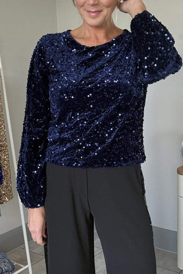 Women's Round Neck Long Sleeve Sequined Party Top