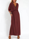 Women's Casual Solid Color V Neck Slit Dress