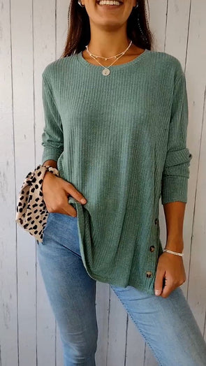 Comfortable Crew Neck Button-down Top