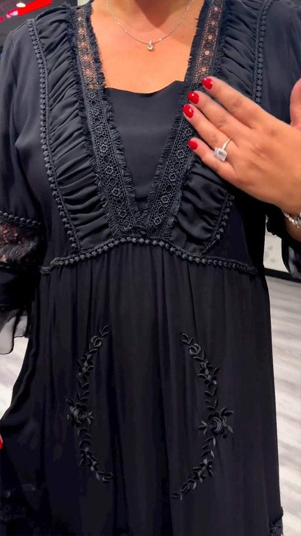 V-neck Lace Sheer Dress