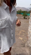 Cotton Lapel Button Shirt with Two Pockets