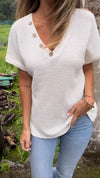 Knitted Cotton and Linen V-neck Top