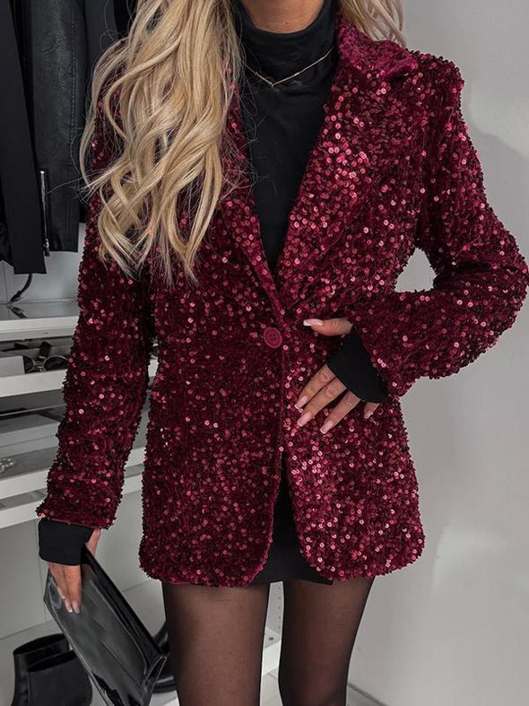 Women's Lapel Sequined Fashion Suit Jacket