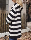 Women's Knitted Hooded Long-sleeved Striped Coat