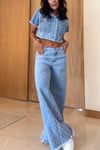 Women's Casual Lapel Short-sleeved Denim Two-piece Suit