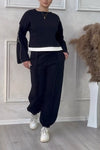 Women's Casual Round Neck Contrast Patchwork Sweatpants Suit