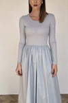 Women's solid color long sleeve knitted patchwork pleated dress