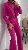 Women's Lapel Short Top + Trousers Suit