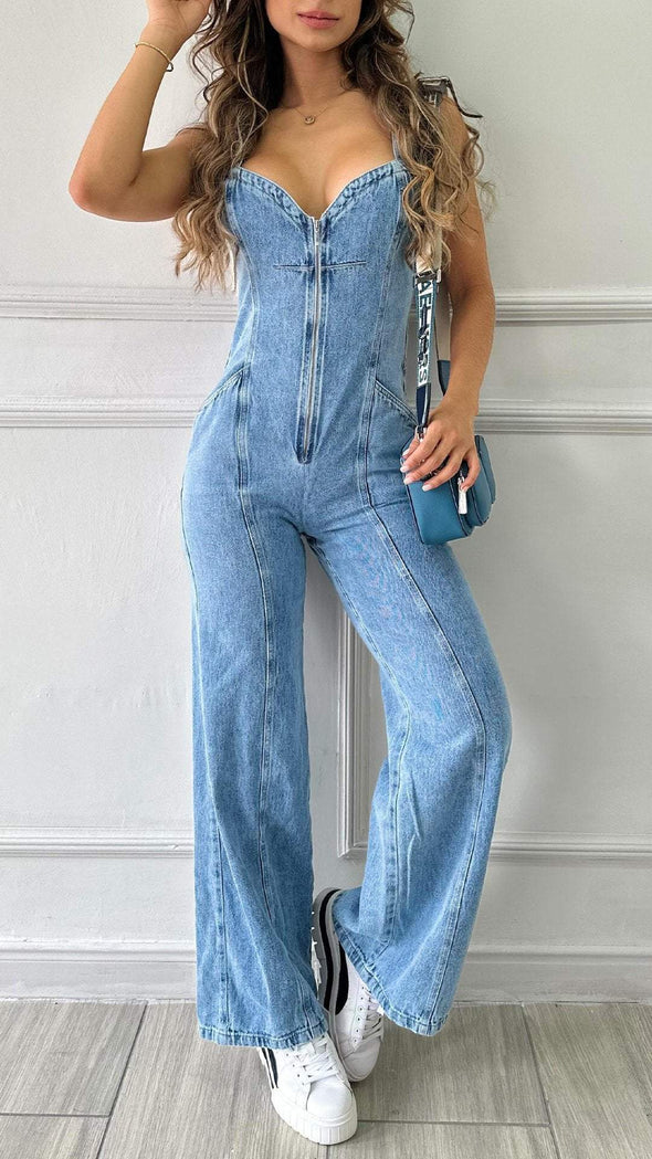 Women's Suspender Zipper Casual Jeans