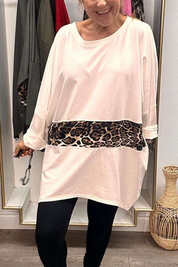 Women's Casual Round Neck Leopard Printed Long Sleeve Top