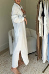 Women's casual loose cotton and linen pocket slit shirt dress