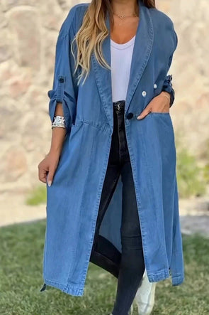 Women's casual loose lapel pocket slit long coat