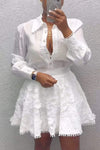 Women's Elegant Long-sleeved Shirt And Lace Skirt Suit