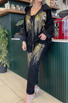 Women's Casual Gold-stamped Printed Hooded Zipper Two-piece Suit