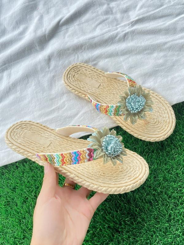 Braided floral resort style flip flops