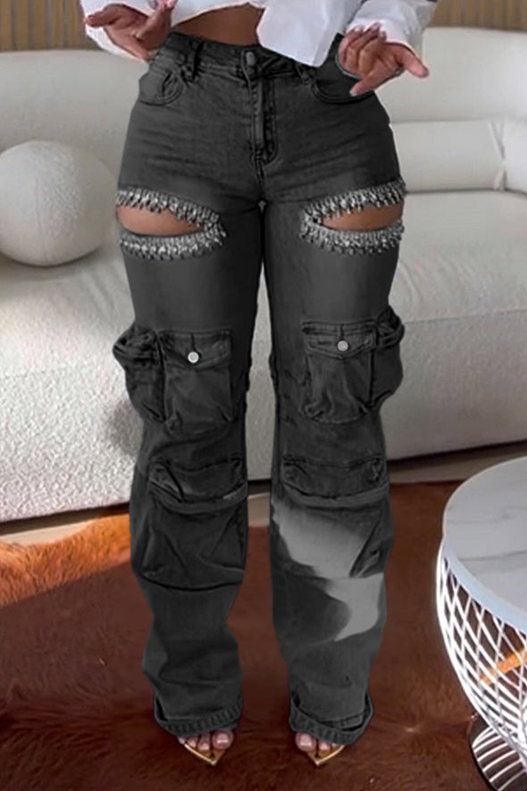 Women's Cool Pearl Distressed Hiking Pocket Denim Pants