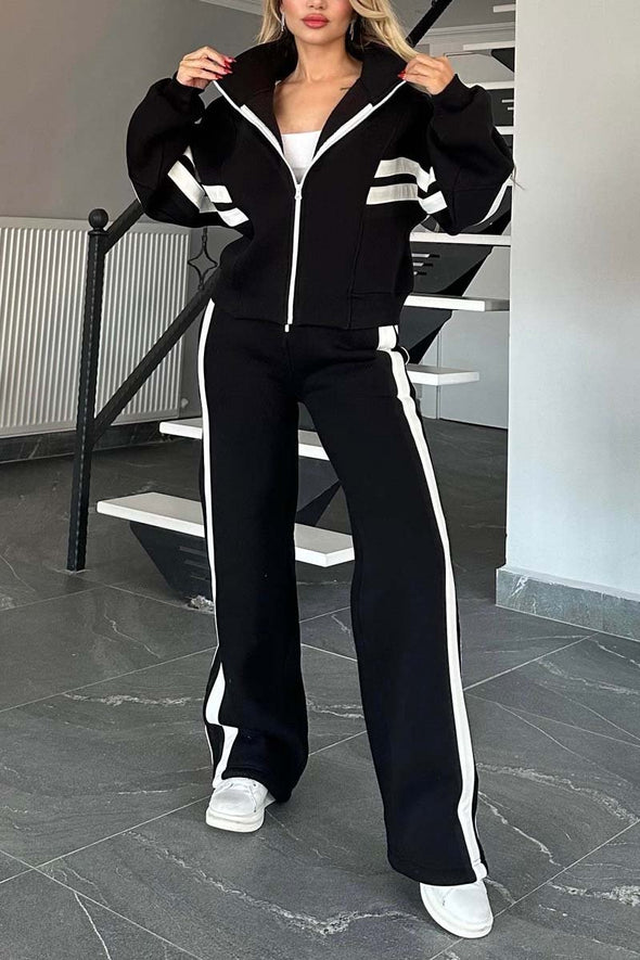 Women's Casual Contrast Web Sports Suit