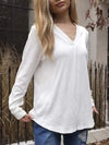 Women's Casual V-neck Ripple Long-sleeved Top