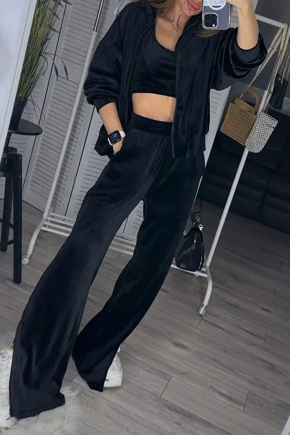 Women's Solid Color Hoodies and Trousers Two-piece Set