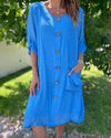 Women's Casual Solid Color Linen Button Front Dress