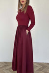 Women's solid color long sleeve knitted patchwork pleated dress