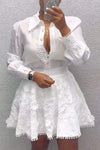 Women's Elegant Long-sleeved Shirt And Lace Skirt Suit