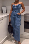 Women's Sexy Off-the-shoulder Denim Jumpsuit