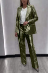 Women's Fashionable Lapel Shiny Two-piece Suit