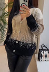 Women's Casual V-neck Three-color Contrast Stitching Sequined Knitted Cardigan Jacket