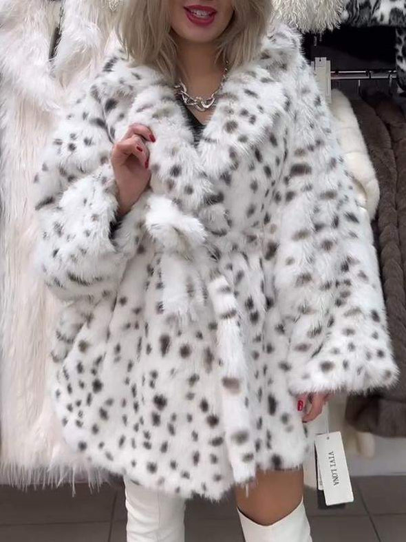 Women's Lapel Leopard Fur Warm Casual Coat