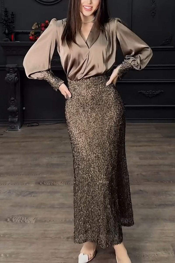 Women's Elegant Sequin Skirt Party Suit