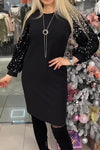 Women's Fashion Round Neck Sequin Sleeve Splicing Dress