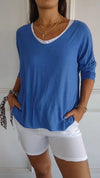 Cotton and Linen Long-sleeved T-shirt with White Inner Two-piece Set